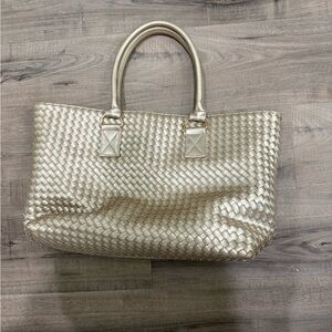 Chic Gold Woven Tote Bag
